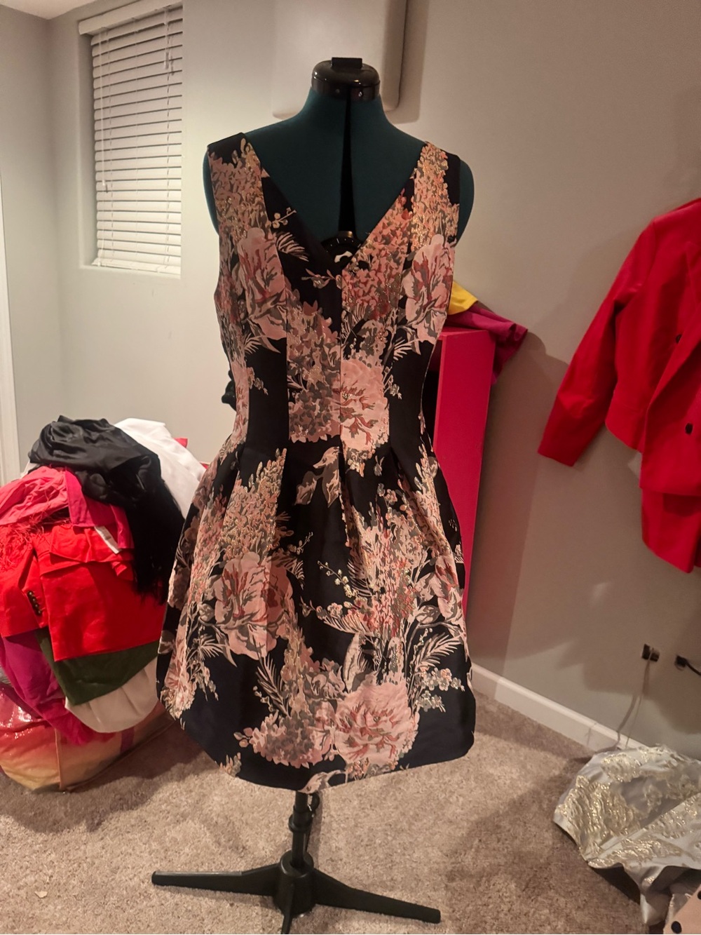 Vince Camuto Black Fit and Flare Dress with Blush Floral Print